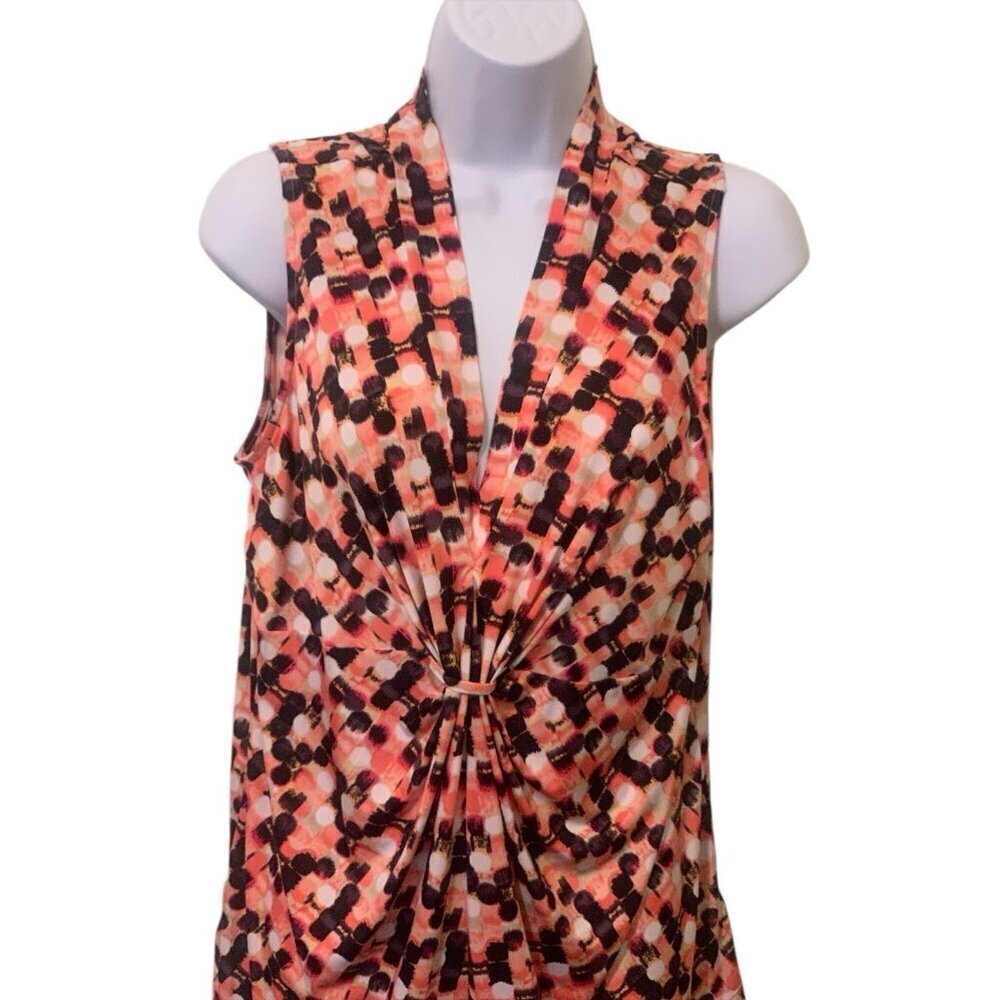 Kasper Womens Abstract V Neck Tank Top Size L Multicolor Sleeveless